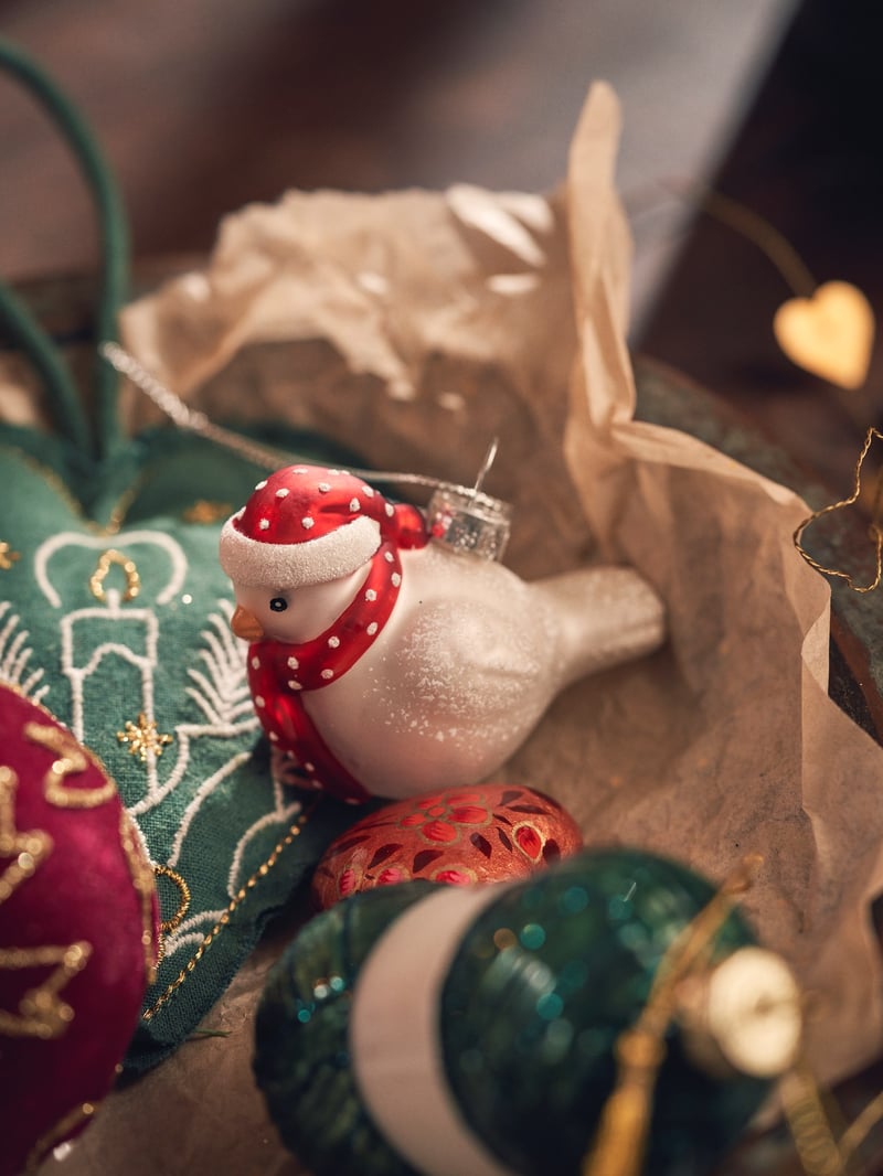 Christmas bird ornament - White, Red - image 2